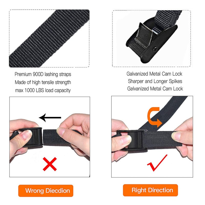 Gutezeiten Premium Lashing Strap Short 1"" x 6.5 ft  Cam Buckle Tie Down Straps Heavy Duty Secure Straps up to 700 lbs Capacity for Motorcycle SUP  Kayak  Canoe  Trailer  Cargo  Truck  Luggage 4 Pcs - Image 3